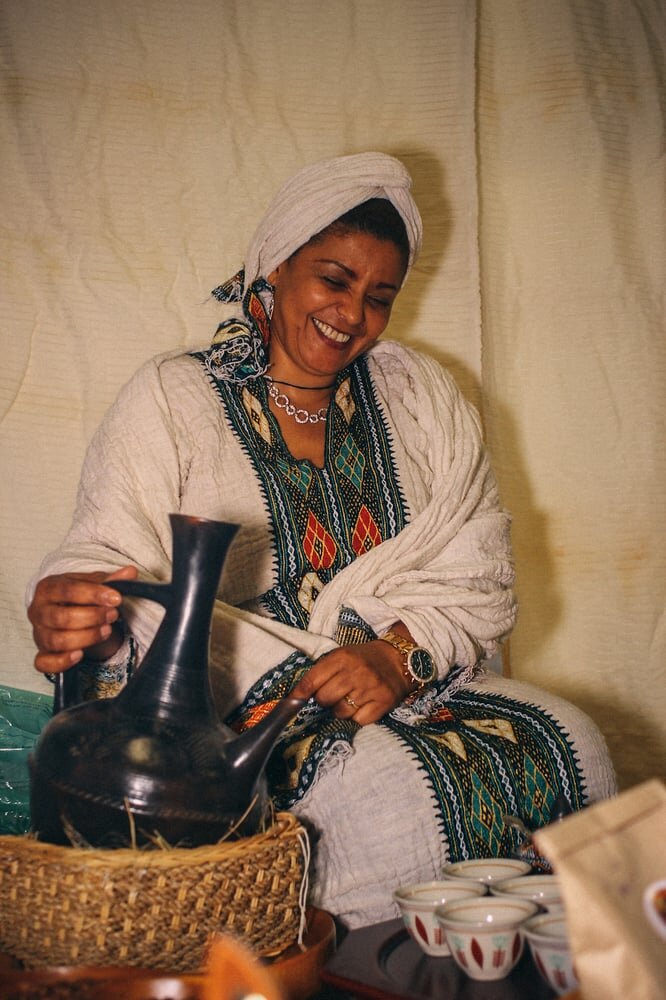 Rahel Woldehana with a Traditional Ethiopian Coffee Pot